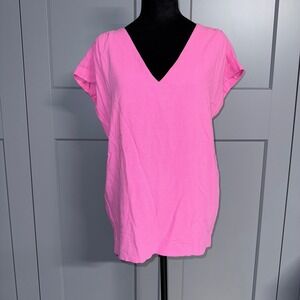 SSYS The Label Pink Viscose Linen Blend V-Neck Cap Sleeve Lined Blouse Small